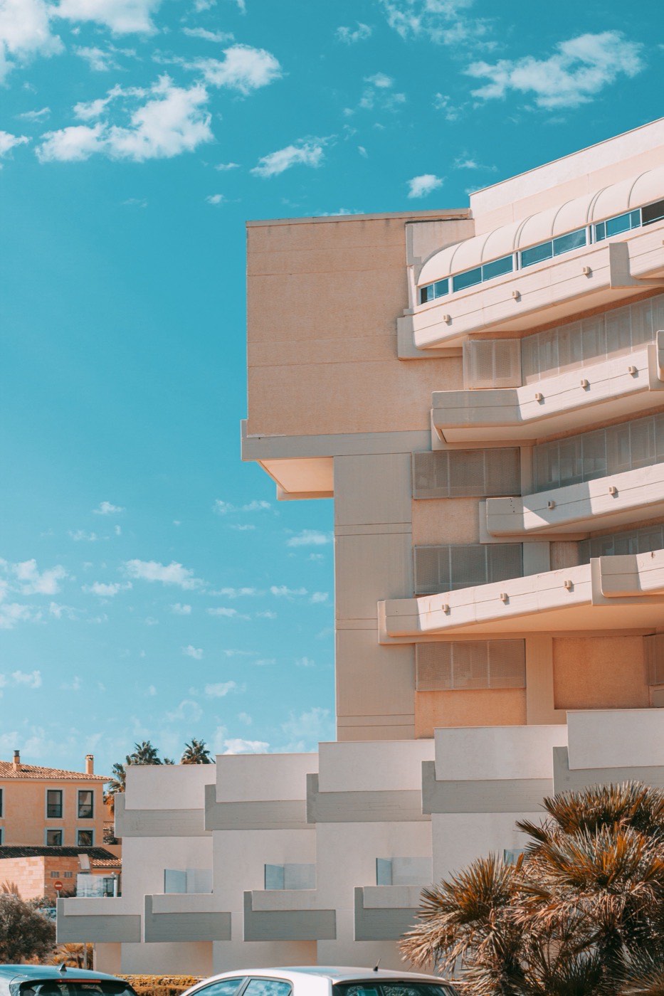 Modern apartment block against a clear sky