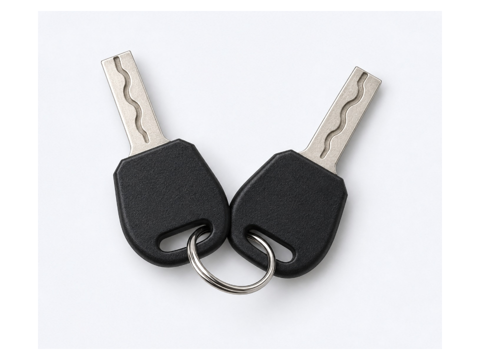 Two mechanical keys on a key ring