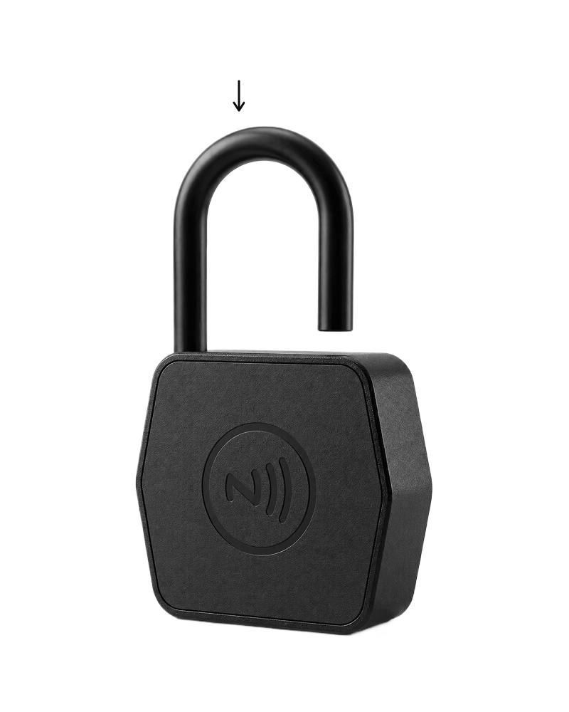 The open padlock with an arrow showing the shackle pushed down