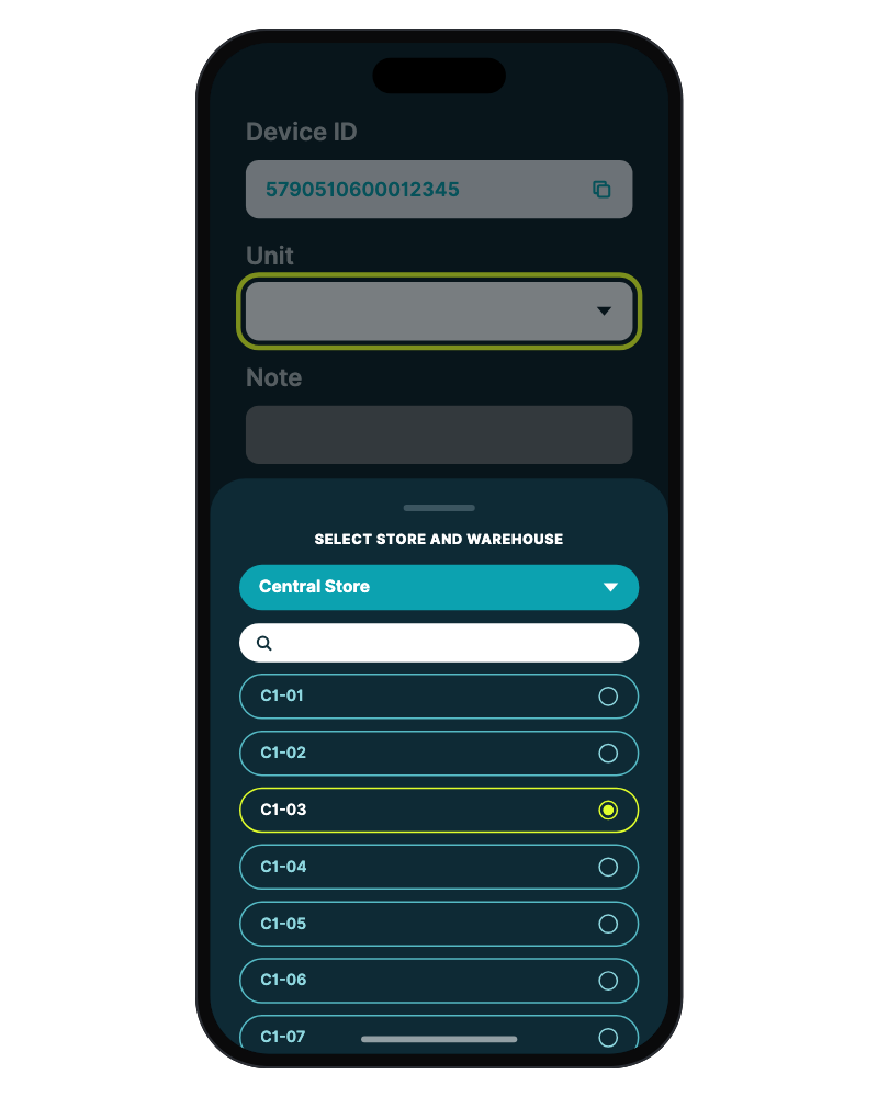 Unit picker with unit C1-03 selected