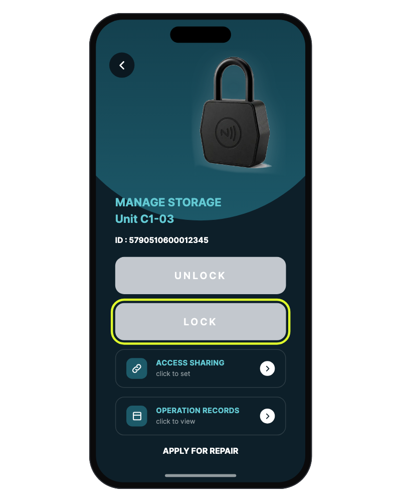 Lock page with LOCK highlighted