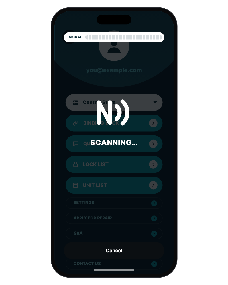 Scanning screen shown while the phone reads the lock