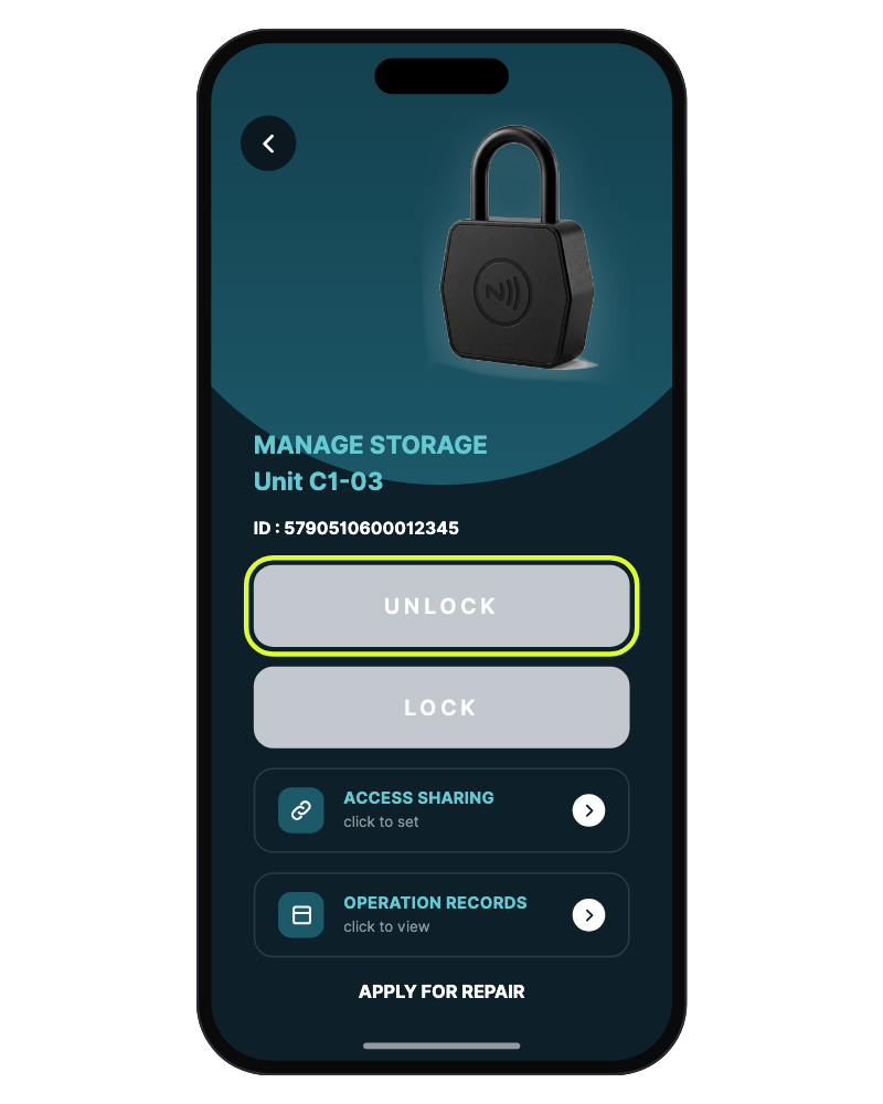 Lock page with UNLOCK highlighted