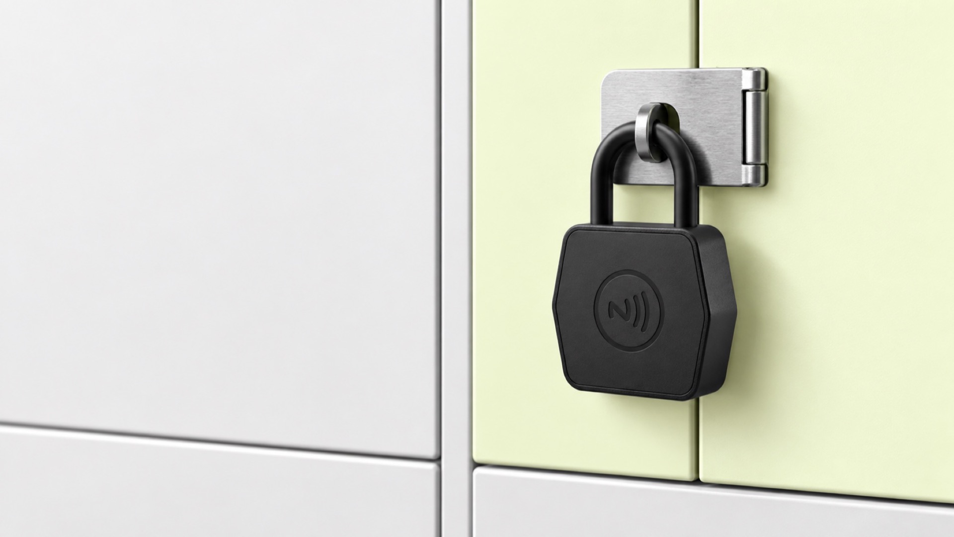 An NFC padlock on a shared locker