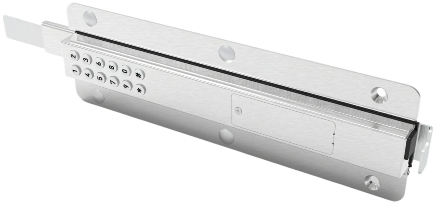 EliteLock Smart Latch with a stainless-steel body and silicone keypad